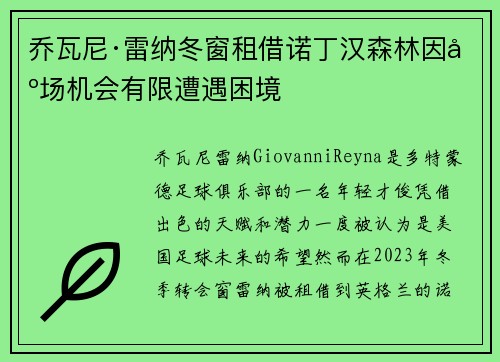 乔瓦尼·雷纳冬窗租借诺丁汉森林因出场机会有限遭遇困境